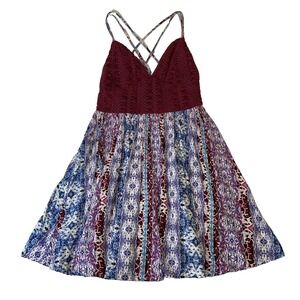 Earthbound Crochet Tunic Tank Top Small Mini Dress Boho Festival Hippie Strappy